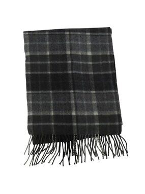 Lochmere Grey Buchanan All Cashmere Scarf Black Tartan Check Plaid Fringe Trim